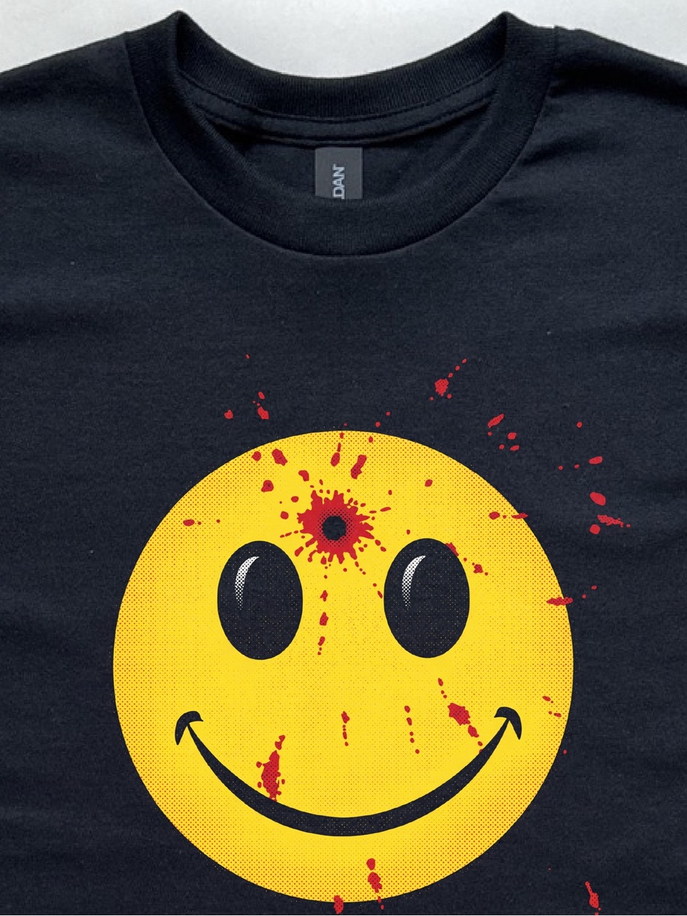 Vintage headshot Smiley tee bullet hole gunshot dead happy face shirt Americana
